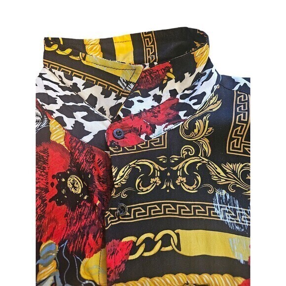 Reason Clothing Brand Large Shirt Black Gold Cuban Links Zebra Floral Print - Picture 10 of 14